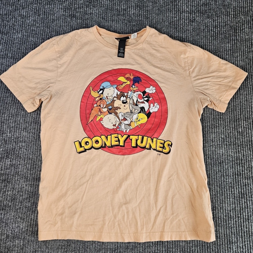 Looney Tunes T-Shirt Mens LARGE Peach Officially Licensed Taz Bugs Daffy Tweety